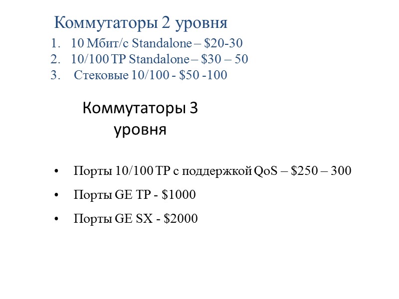 Коммутаторы 3 уровня  Порты 10/100 TP с поддержкой QoS – $250 – 300